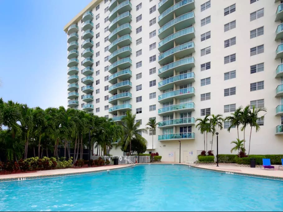 Enjoy taking a dip and swimming laps in this huge heated pool.