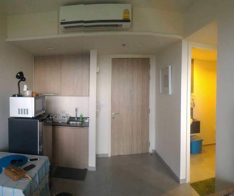 Kitchen area - big fridge and microwave