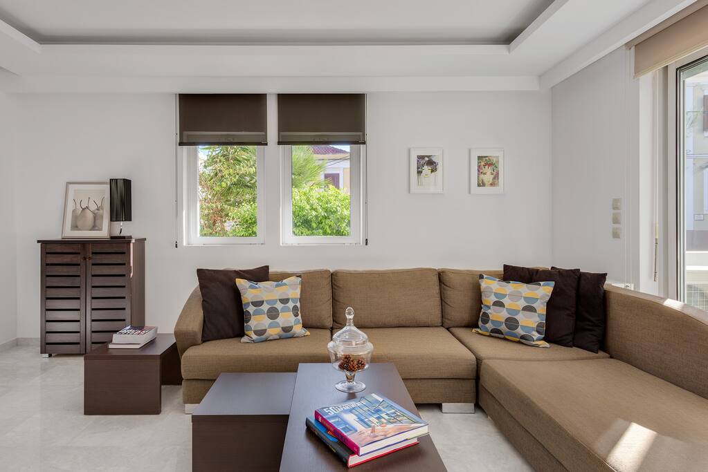 Spacious living room with large sofa