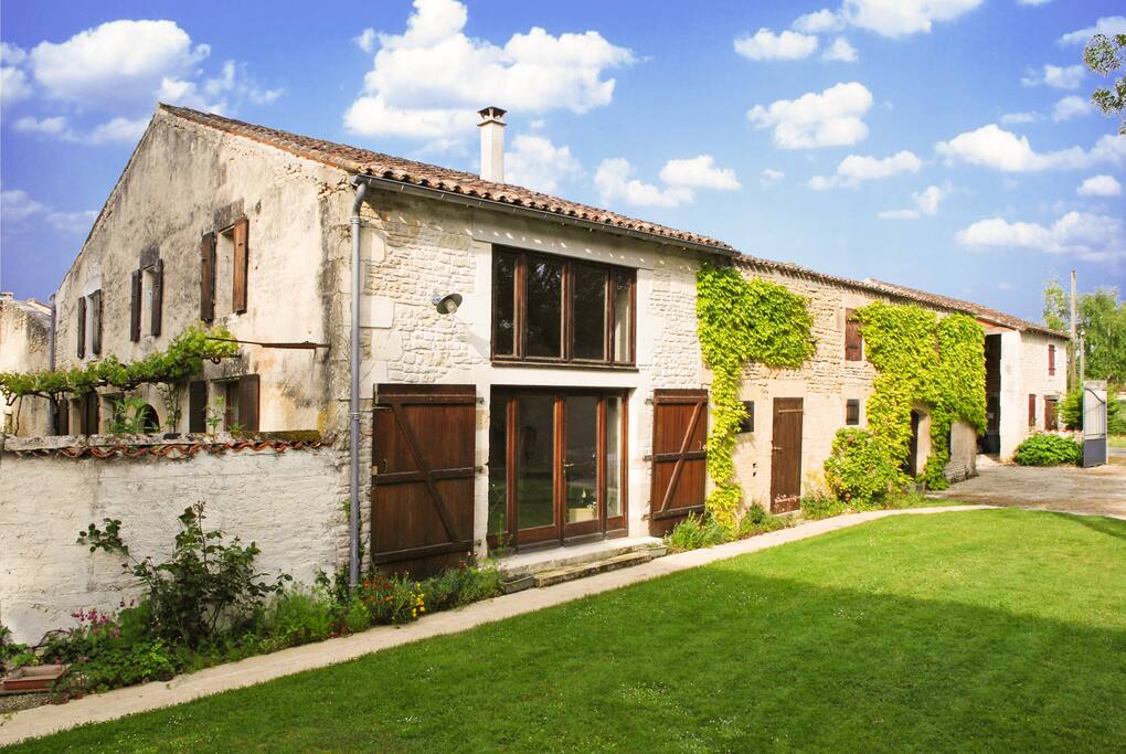 The barn and pool courtyard