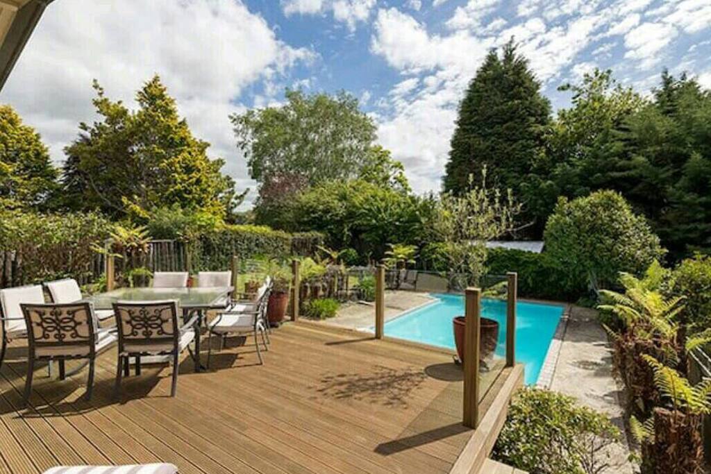 The pool is separated by a secured gate and glass walls for the protection of your children.