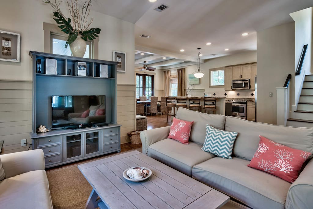 You'll enjoy the open design as you sit in the living room with large flatscreen TV and DVD.