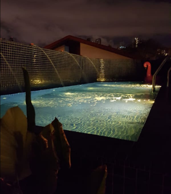Salt water pool with Jazuzzi (night)