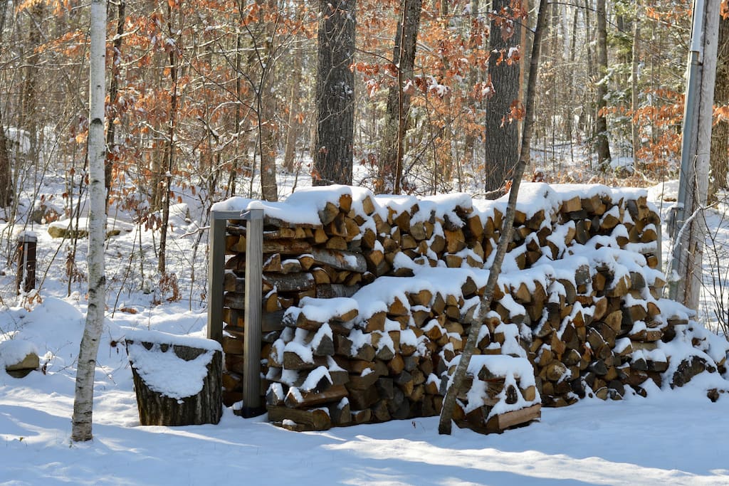 firewood on site for the fire pit and fireplace