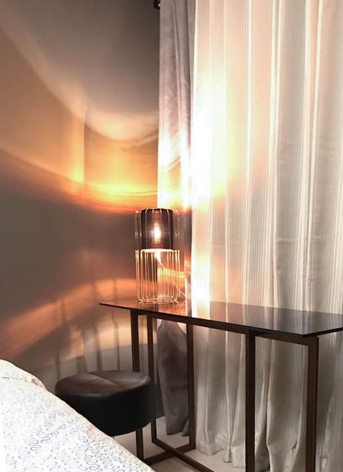 Glass desk and lamp
