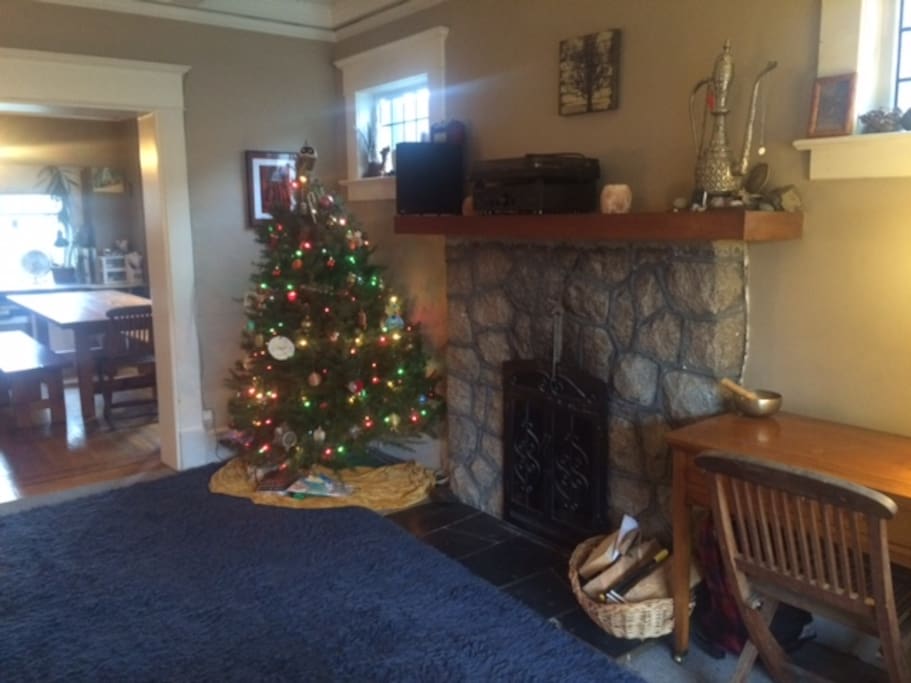 Wood burning fireplace (the Christmas tree will be gone!)