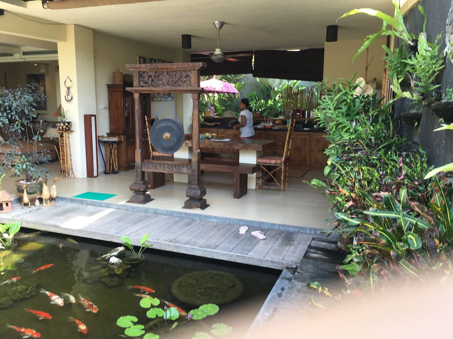 view of Kitchen adjacent to fishpond