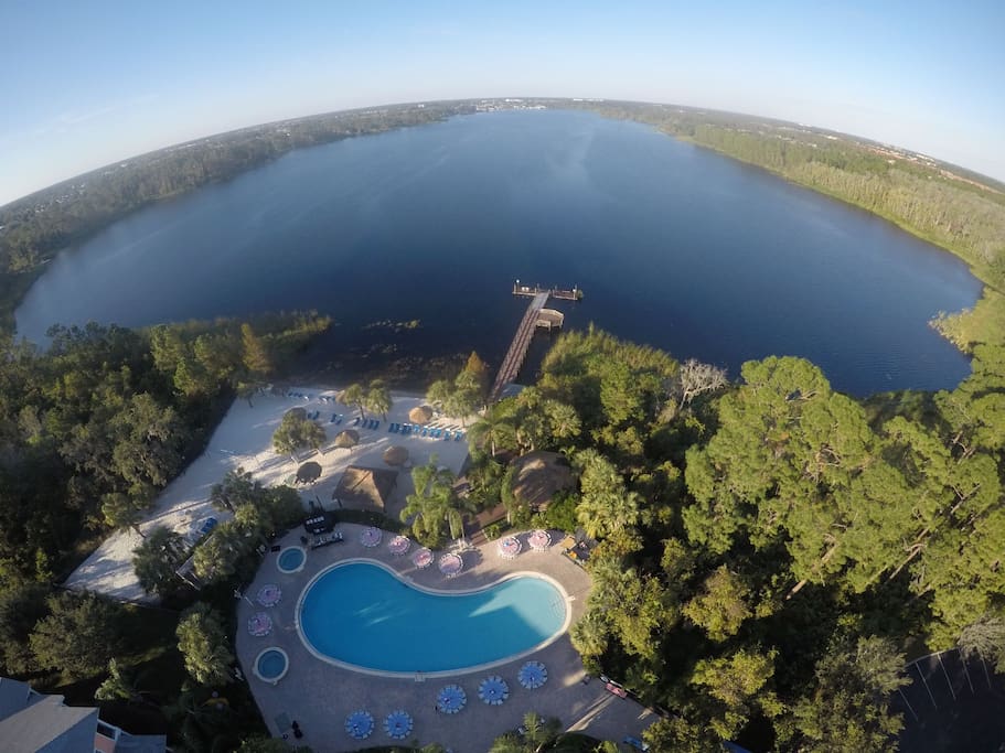 Aerial view of the main pool and fishing deck