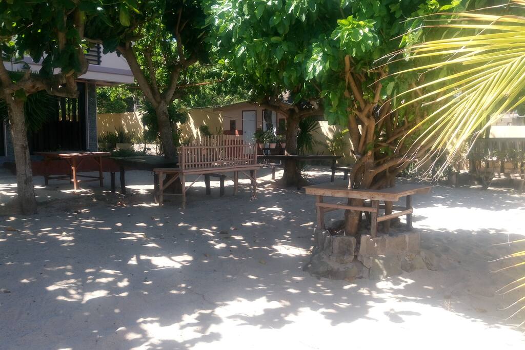 Tables and a Cabana outside