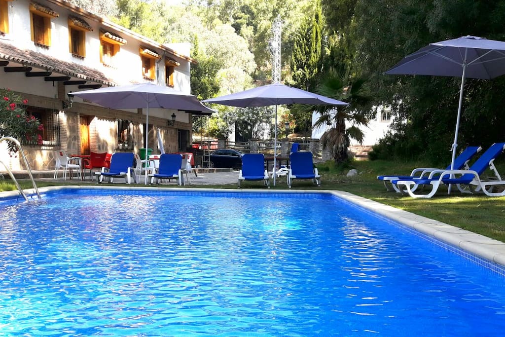 Piscina, jardines y barbacoa