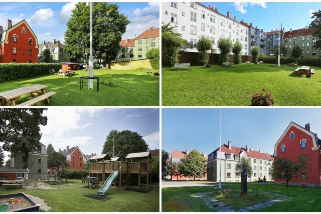 Friendly neighborhood with lots of green spots for bbq or relaxing