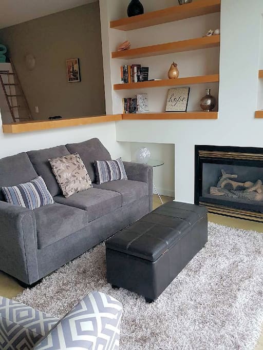 Comfy living room and gas fireplace