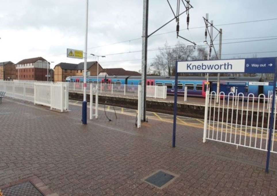 Knebworth station. 15 mins walk. 20 mins into kings cross
