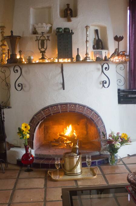 Cozy fireplace.