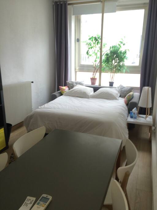 Le canapé lit offre un vrai couchage confortable.