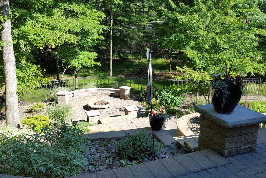 Lower Patio overlooking tiered garden and fire pit patio area