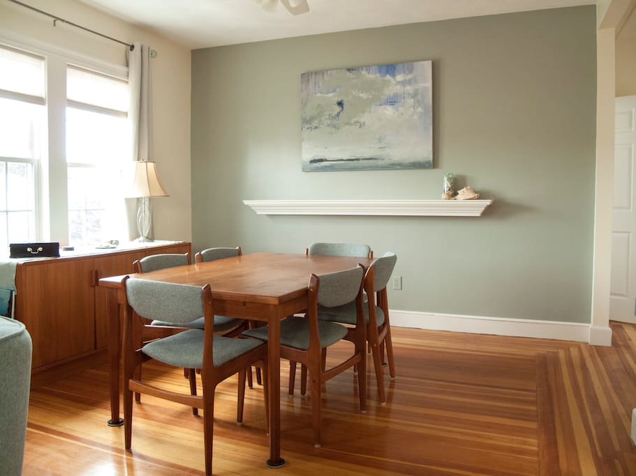 Eat home cooked meals or bring in different cuisine around the teak table