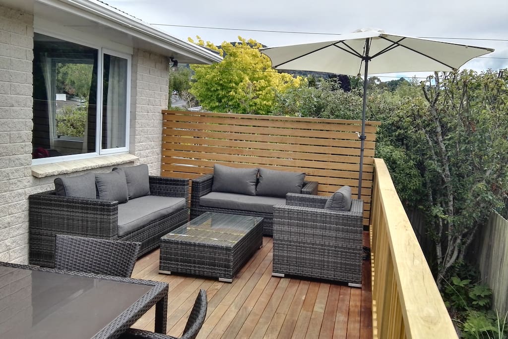 Deck overlooking the back garden