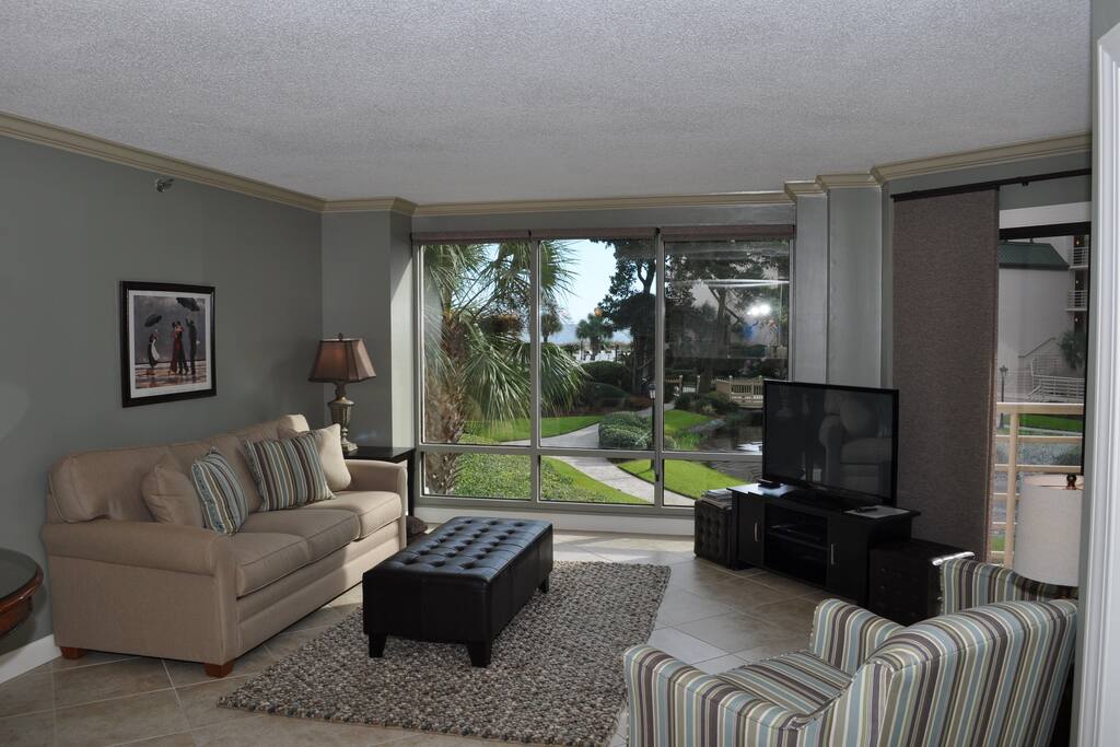 New living room furniture in 2015, including very comfortable queen sofa sleeper.