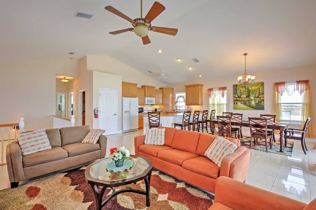 The bright interior boasts a breezy, open layout.