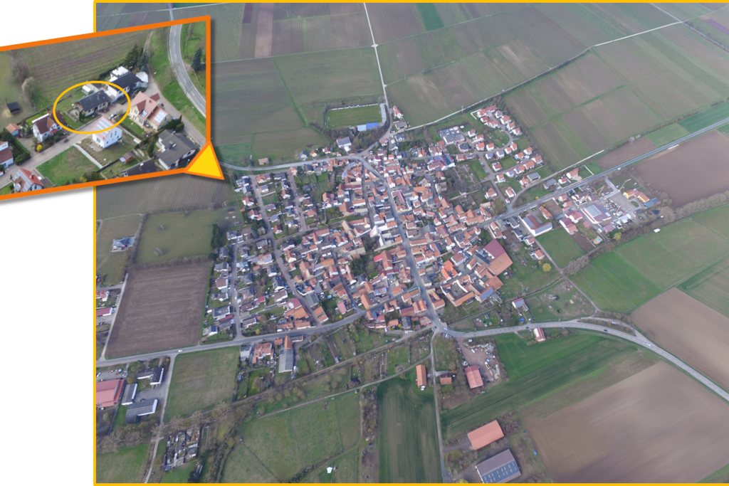 Biebelnheim von oben mit Lenas Ferienzimmer