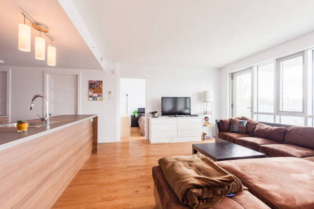 Salon très lumineux avec grand canapé d'angle / Living room really luminous with a big corner sofa