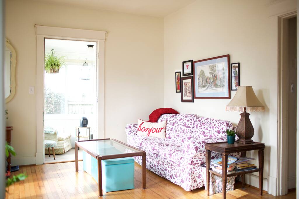 Our living room - ready for games and lounging. There's a little nook off the living room where you can cozy up and drink tea and watch the rain fall. At least, that's what I daydream about doing!