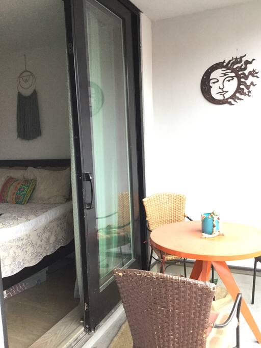 Balcony seating and bedroom access