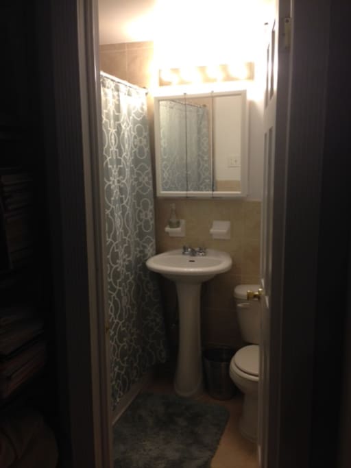Calming, pristine bath and shower