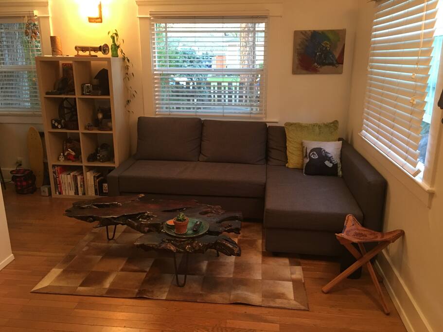 Living room. Couch pulls out to queen size bed