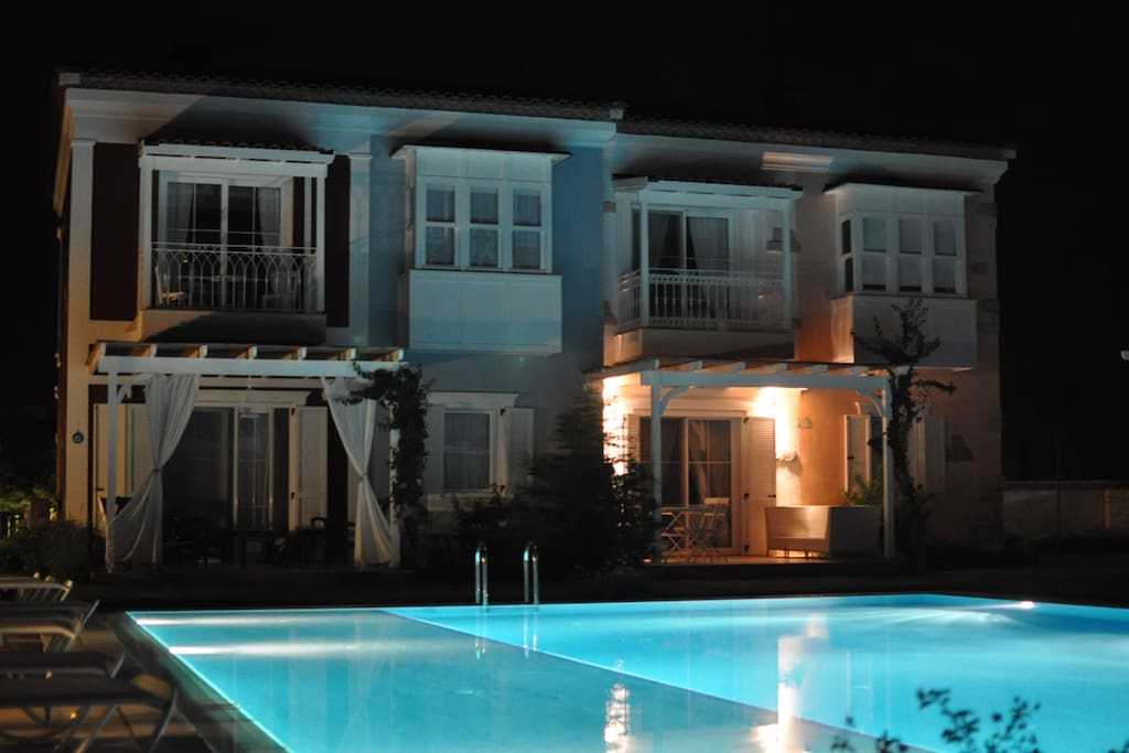 View from the pool at night