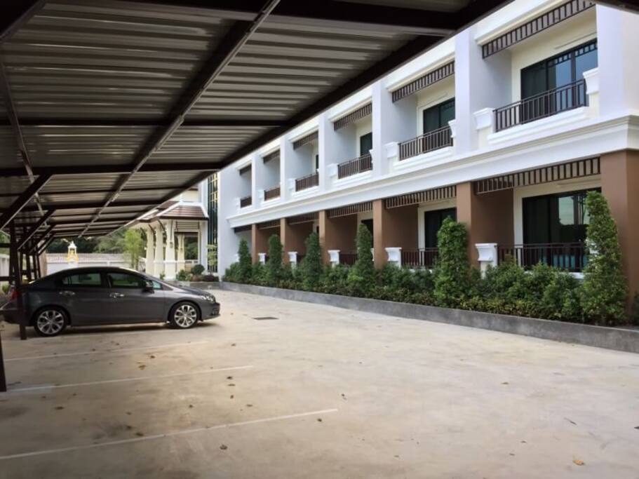 Parking lots for cars, motorbikes, and bicycle