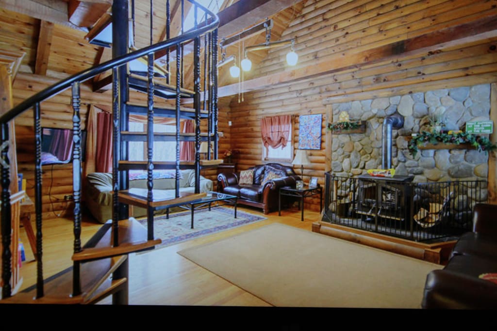Main Living Room with winding staircase