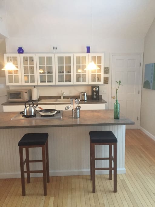 Seating at the counter or at the dining table.