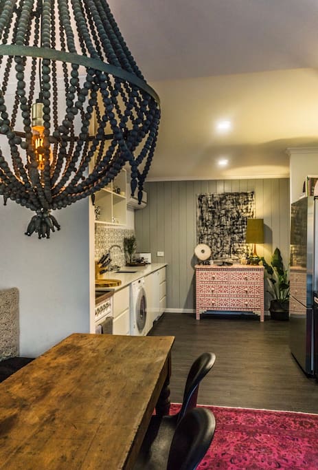 large kitchen and dining area