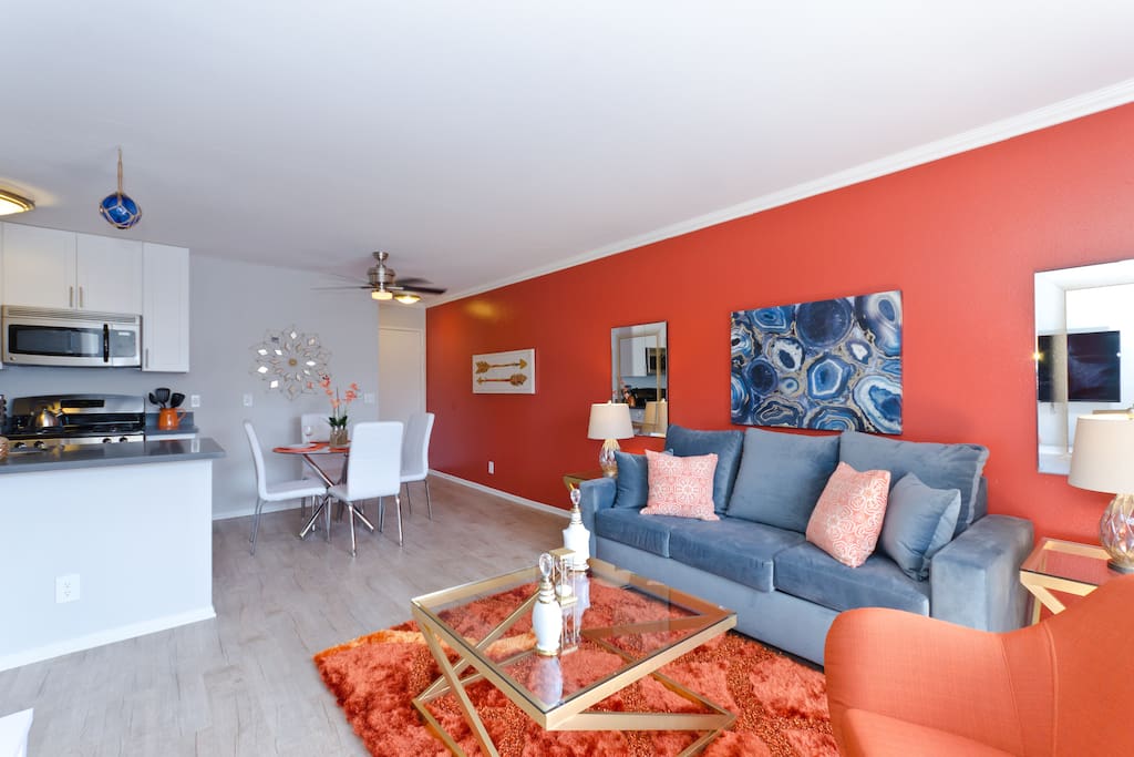 Spacious living room with custom decorations