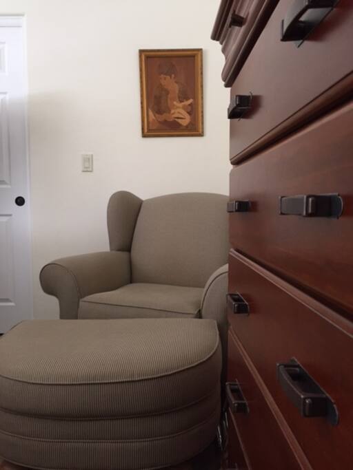 Bedroom chair and storage for clothing