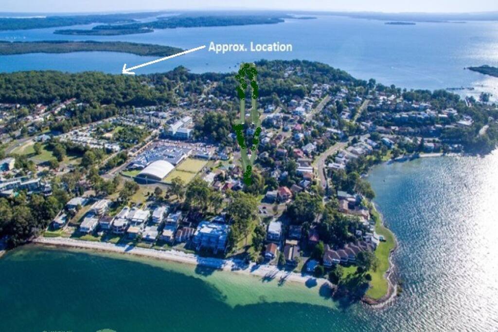 This is Soldiers Point. Top middle of the picture is an arrow showing an accurate indication of the houses location