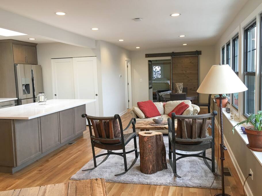 Living room & open-air kitchen from West bedroom