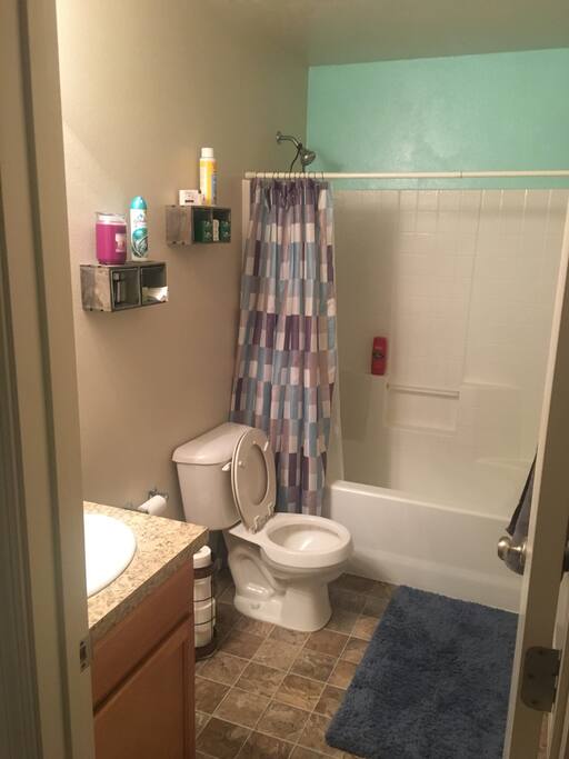 Private bathroom with soap, shampoo etc