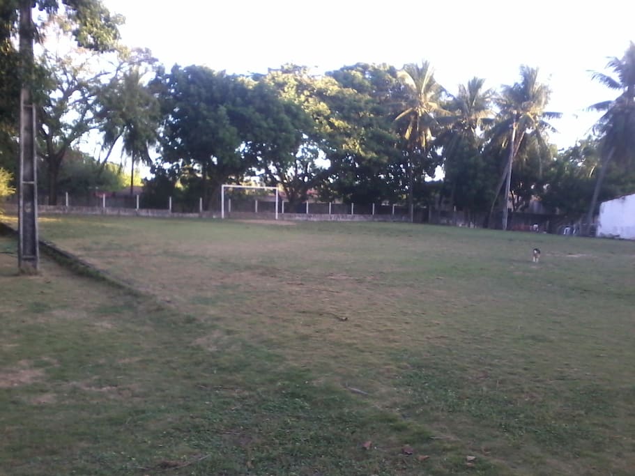 Campo futebol society com iluminação para jogos noturnos