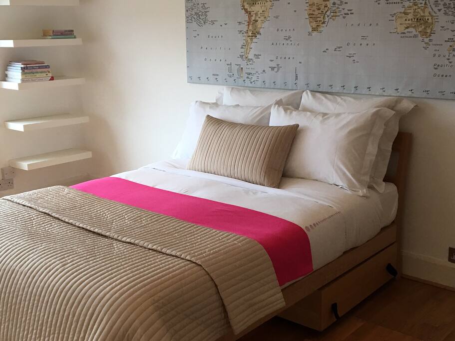 Double bed with memory foam mattress and high quality bed linen.