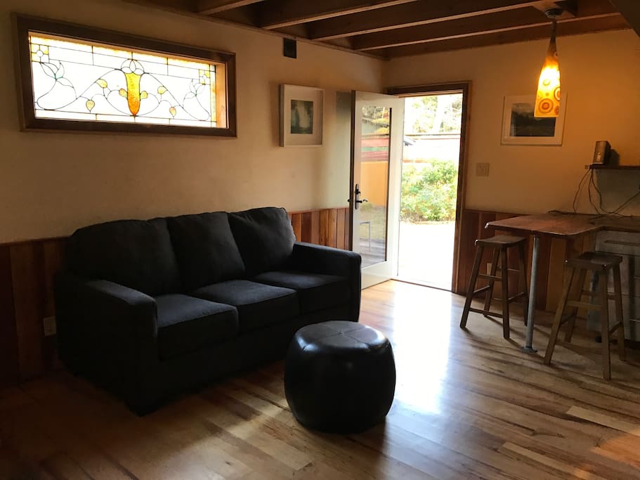 Downstairs pull out memory foam sofa and lounge area