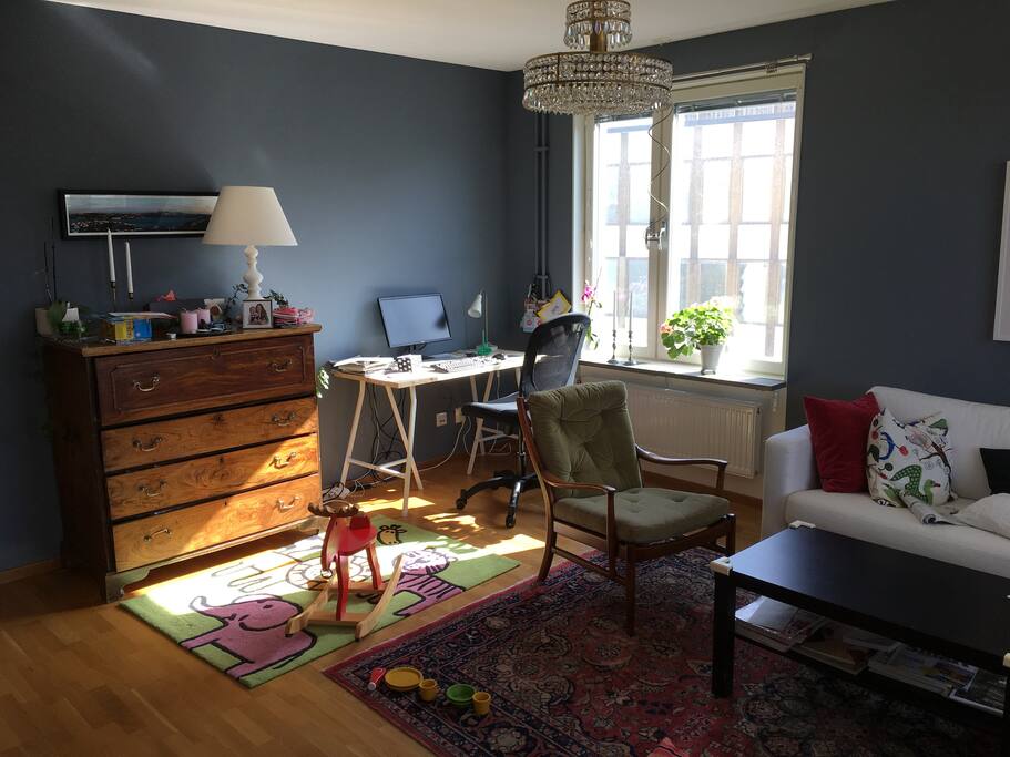The living room also has a desk
