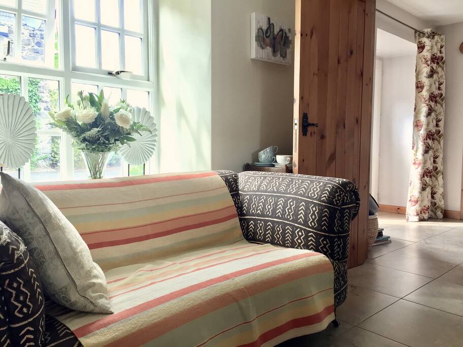 Read or relax on my kitchen sofa.