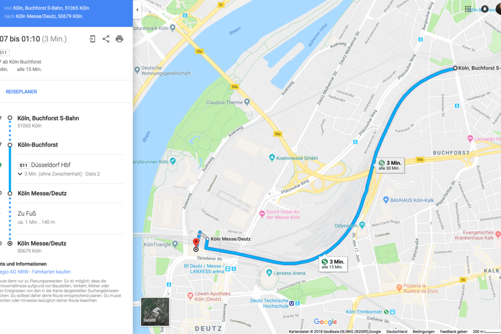Trade fair Exibition Köln Messe Köln Arena 1 Stop 3 minutes by tram every 15 minutes.