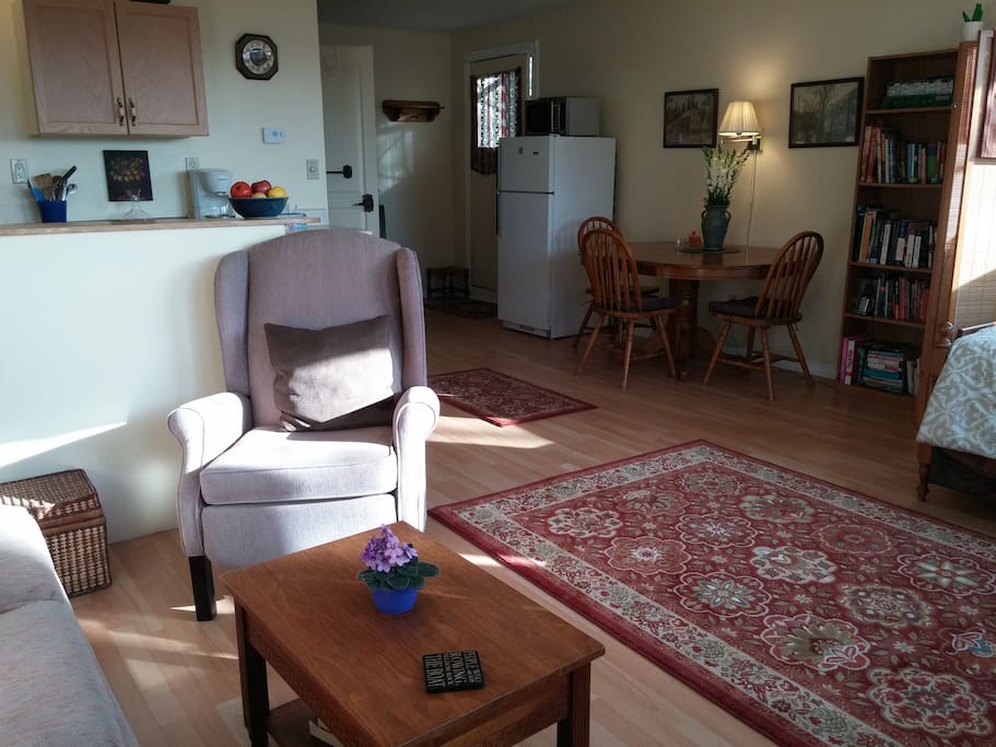 Another view showing dining area in background.