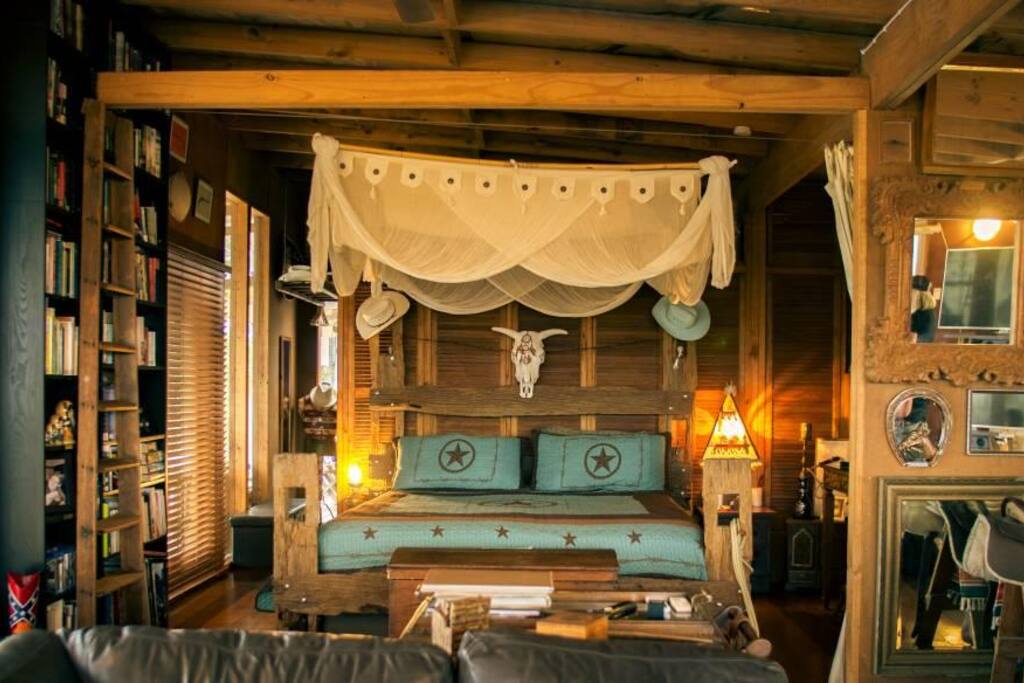 Gloriously comfy King bed handmade by Rob from ole Post n Rail