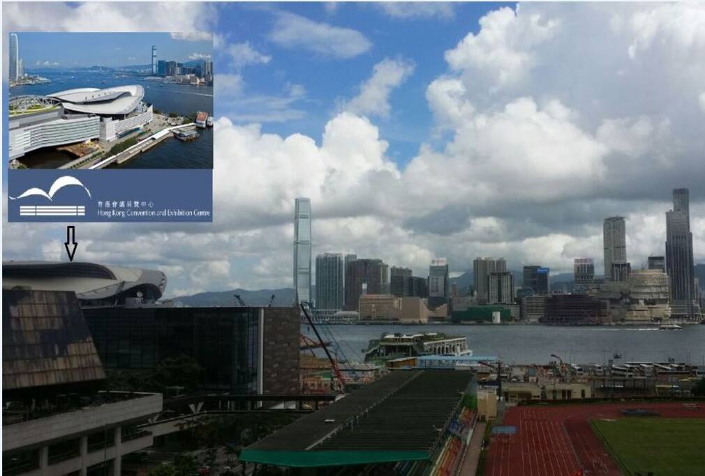 View from the room window... the Hong Kong Convention Center is on the left...