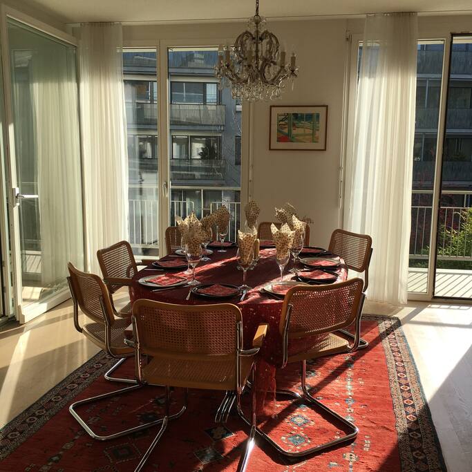 Dining area seats eight
